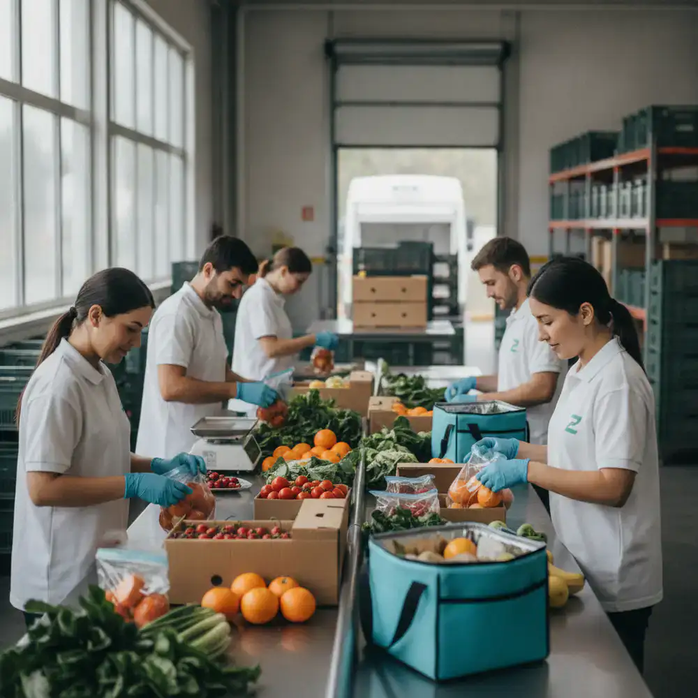 Zibrotex delivery team preparing fresh produce packages