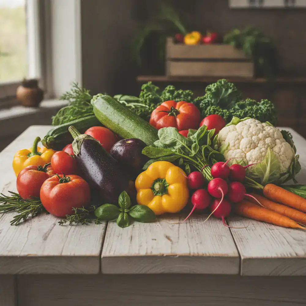 Vibrant assortment of organic vegetables fresh from the farm