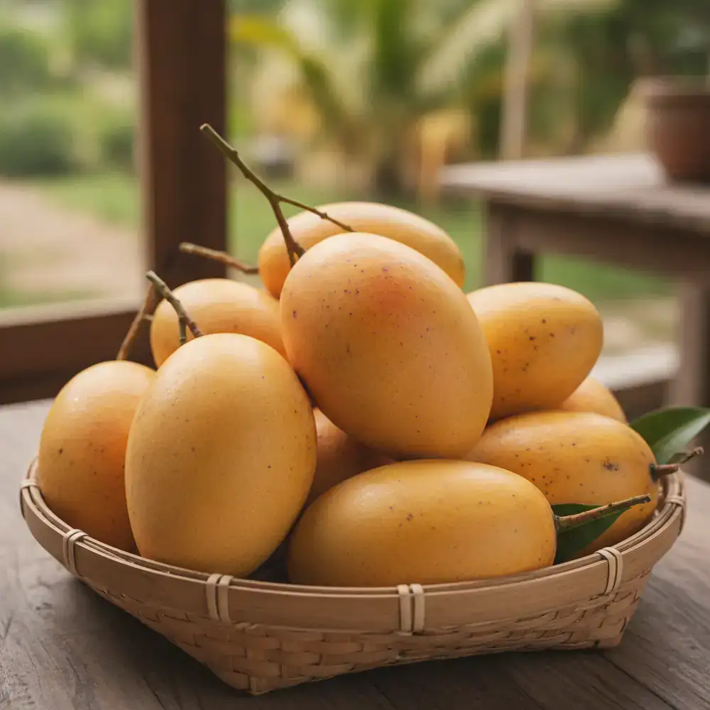 Fresh ripe Rajshahi mangoes in a basket