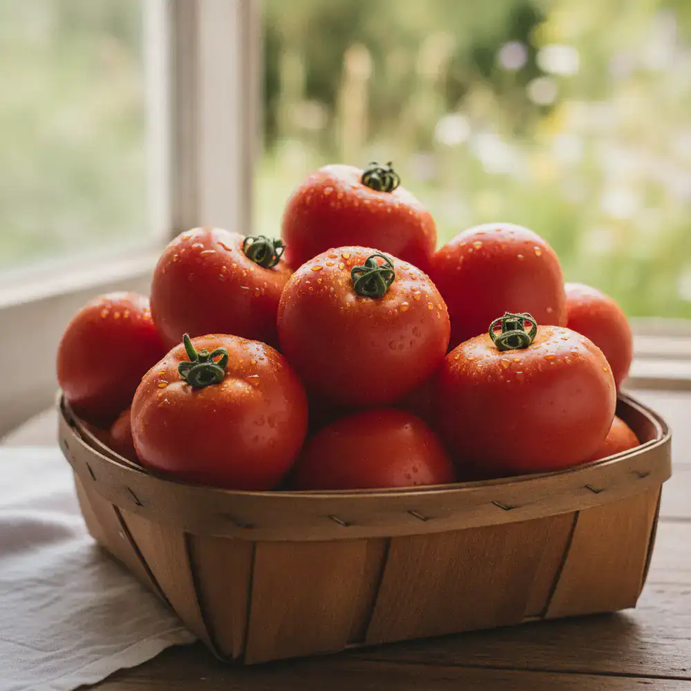 Bright red farm fresh tomatoes